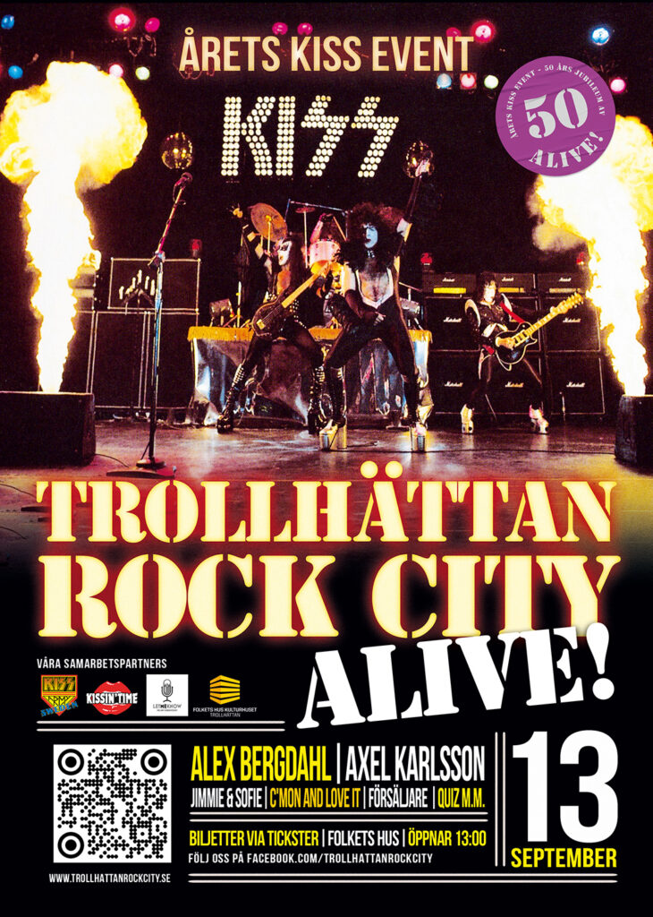 Affisch för Trollhättan Rock City 2025 – KISS Alive! 50-årsjubileum 13 september i Folkets Hus Trollhättan